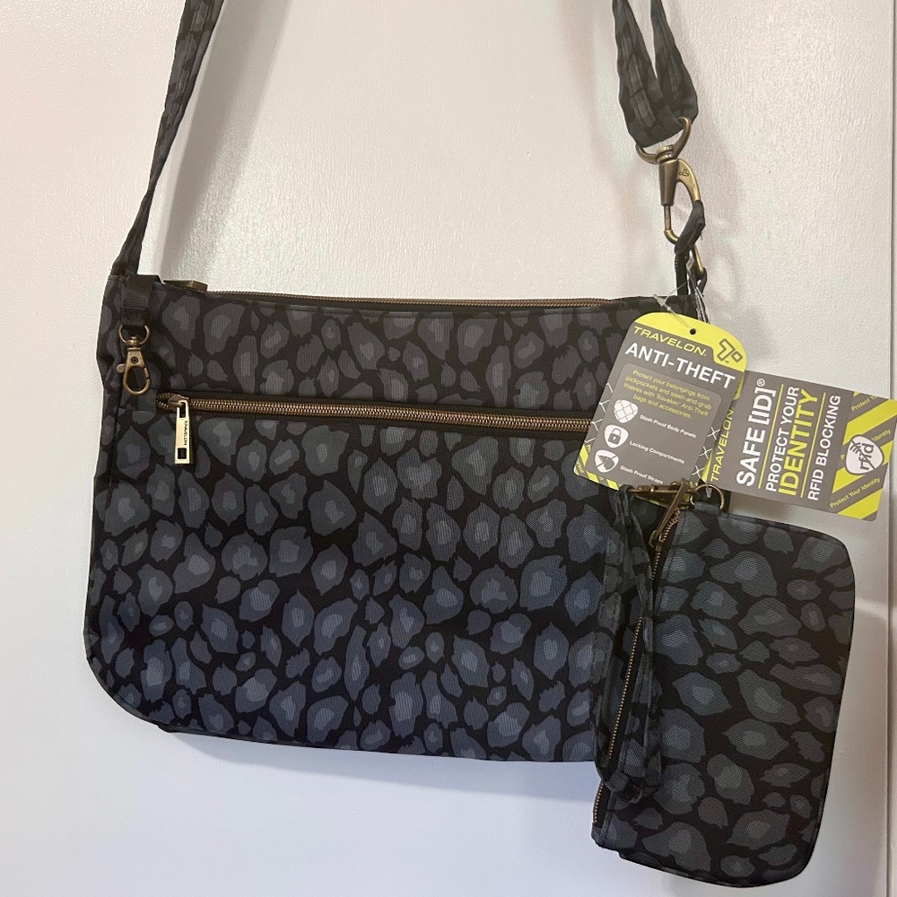 NWT Travelon Crossbody Medium Travel Bag + Matching Wristlet Purse Anti Theft